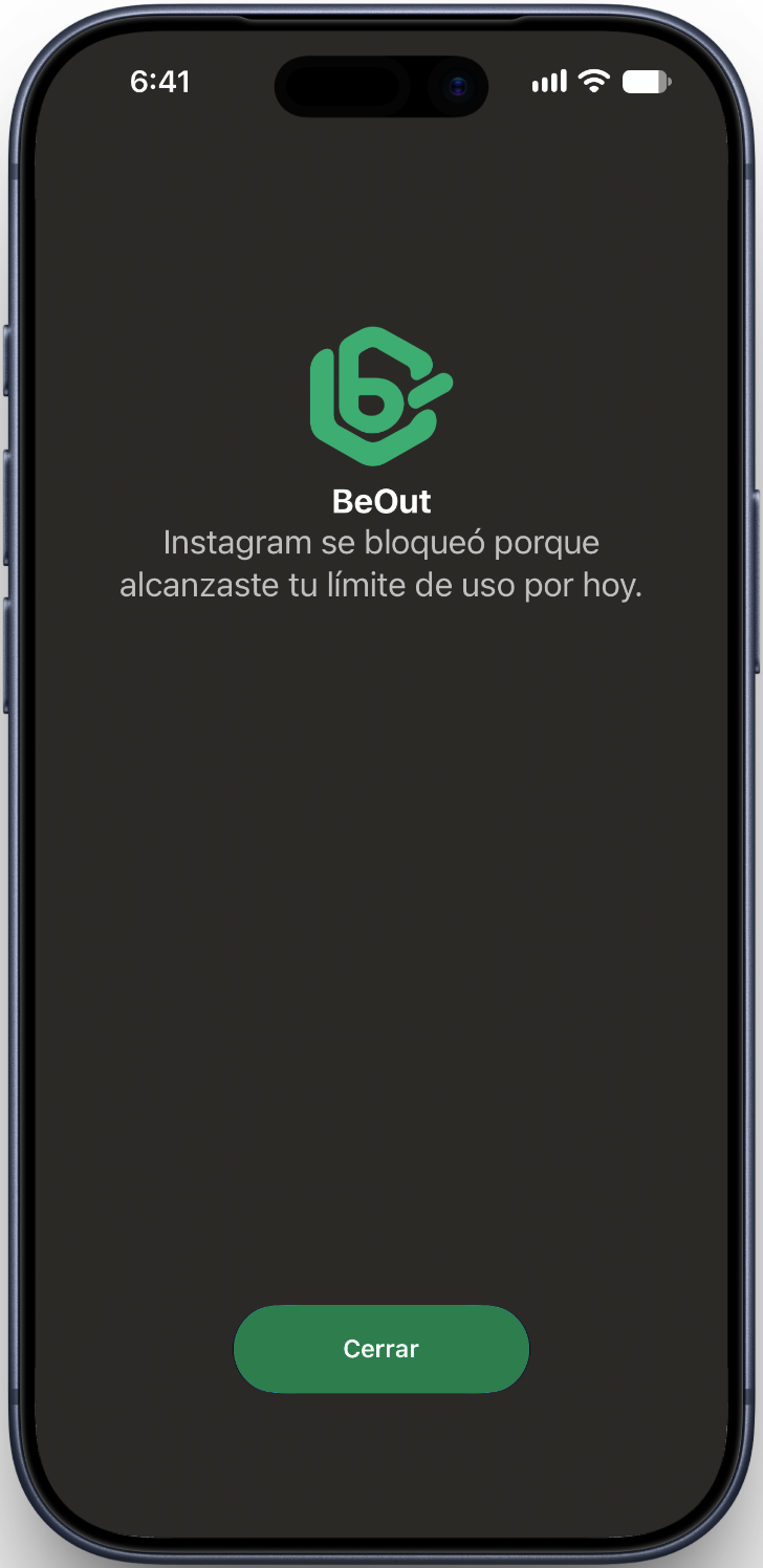 Pantalla de restricción de iOS bloqueando Instagram