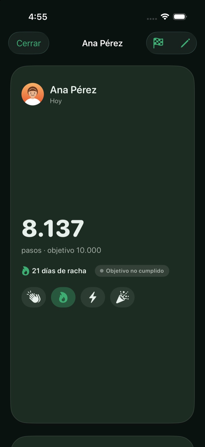 El día de un amigo con botones para reaccionar: aplauso, fuego, fuerza y festejo
