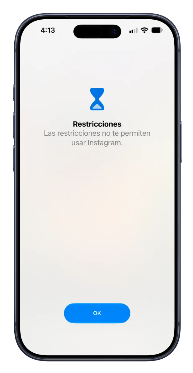 Pantalla de restricción de iOS bloqueando Instagram